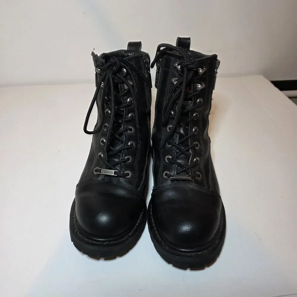Milwaukee Black Accelerator Motorcycle Leather Boots Men's Sz 8.5D MB408 Zipper